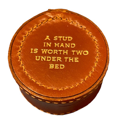 1950-60 Leather Trinket Box  A STUD IN HAND IS WORTH TWO UNDER THE BED  Vintage