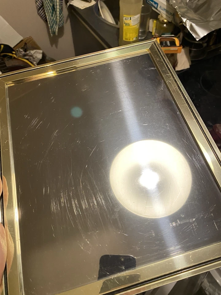 Ancien miroir mural ou de table rectangulaire cadre métal doré laiton? vintage - Photo 2/4