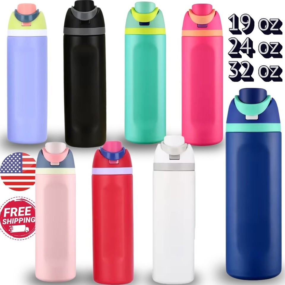 FreeSip Insulated Stainless Steel Water Bottle Straw Travel 32oz 24oz 19oz
