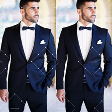 Navy Blue Men Suits Evening 2Pcs for Formal Events Wedding Prom Jacket Tuxedo