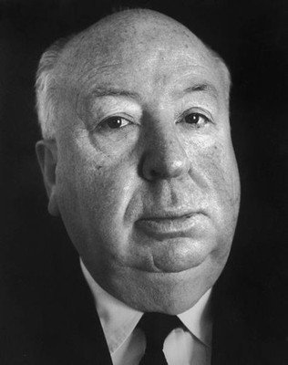 Headshot portrait of British film director Alfred Hitchcock agains- Old Photo