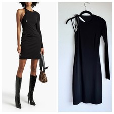 NWT Halston Kayleigh Womens Open Back One Shoulder Cocktail Dress in Black Sz 0