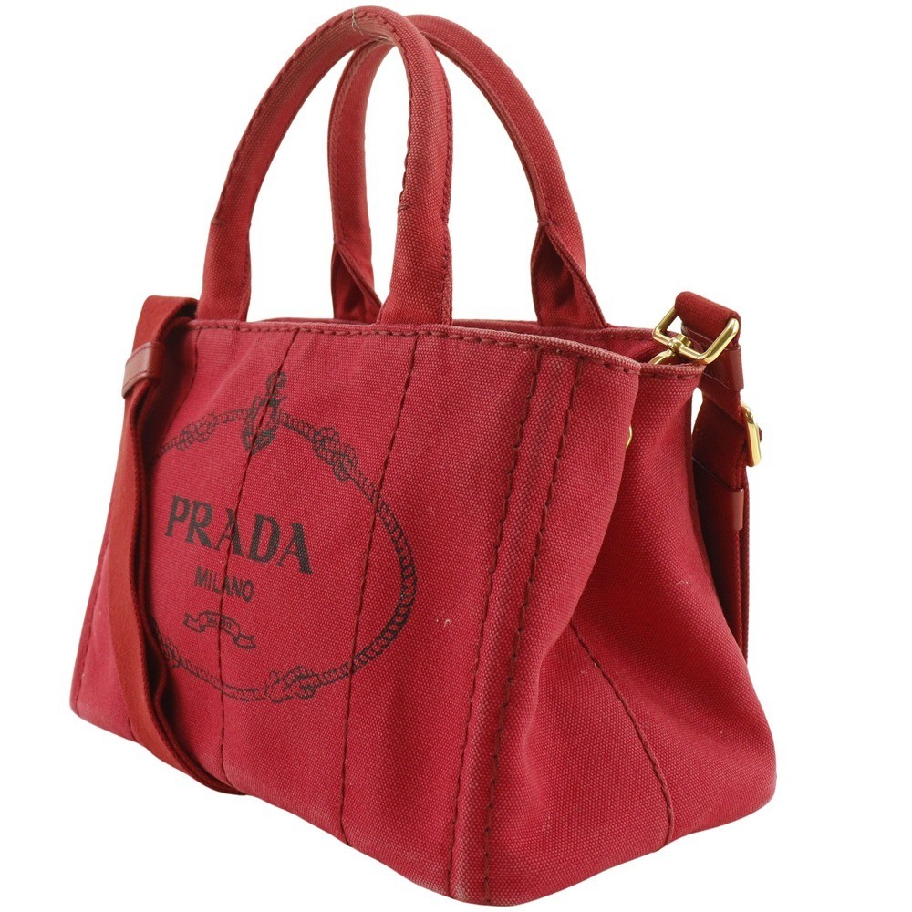 PRADA Canapa Tote Mini 2WAY Shoulder Handbag Canvas Red Ladies S222225715 Used f thumbnail 2