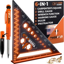 THORVALD 6-in-1 Carpenter Square 7 inch (1/16" Precision) T Square Multi-Purp...