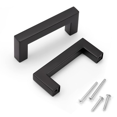 12 Pack Kitchen Cabinet Handles 3 inch Matte Black Cabinet Pulls - Square T B...