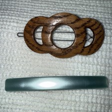 Vintage Barrettes Hair Accessories 1970's Wood Tone Plastic Blue Pearl Gloss