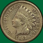 1863 Indian Head Cent Fine F Coin, Cleaning #40332