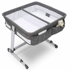  NEW Simmons Twin City Sleeper Bedside Bassinet For Twins in Grey Tweed
