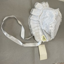 NWT White Baby Bonnet Strap Eyelets Lace 13