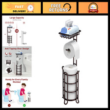 Toilet Paper Holder Stand with Shelf - Tissue Roll Dispenser for Bathroom Storag