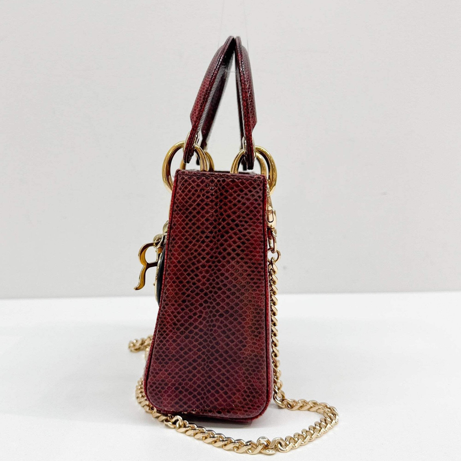 DIOR Mini Lady Dior Red Lizard Embossed Leather Two Way Bag — image 5