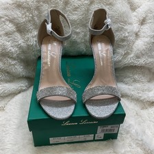 Lauren Lorraine Women  s Glittering Silver Wedge Sandal 7.5 US