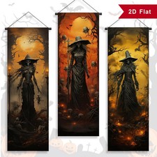 3Pc Halloween Decorations Banner, Scary Three Witch Skeletons Wall Decor Horror