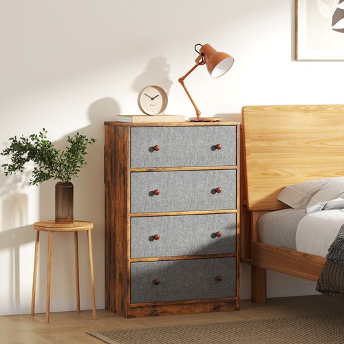 HOMCOM Chest of Drawers, 4 Drawer Dresser for Bedroom, Grey and Rustic Brown - Picture 2 of 11