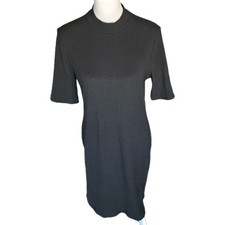 Old Navy Ribbed Knit Dress Womens Large Mock Neck Short Sleeve Stretch Casual