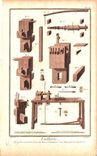 Antique Engraving Wood Lathe Flute 1765 Diderot Lutherie Plate X bis Original
