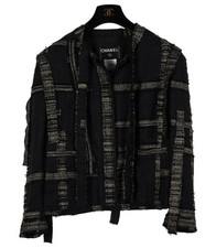 CHANEL 06A BLACK GOLD TIE TWEED CC LOGO BUTTON JACKET BLAZER FR42-FR44 10/12