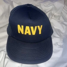 Vintage NAVY Mens Trucker Hat Snapback Mesh Flat Brim BaseBall Cap