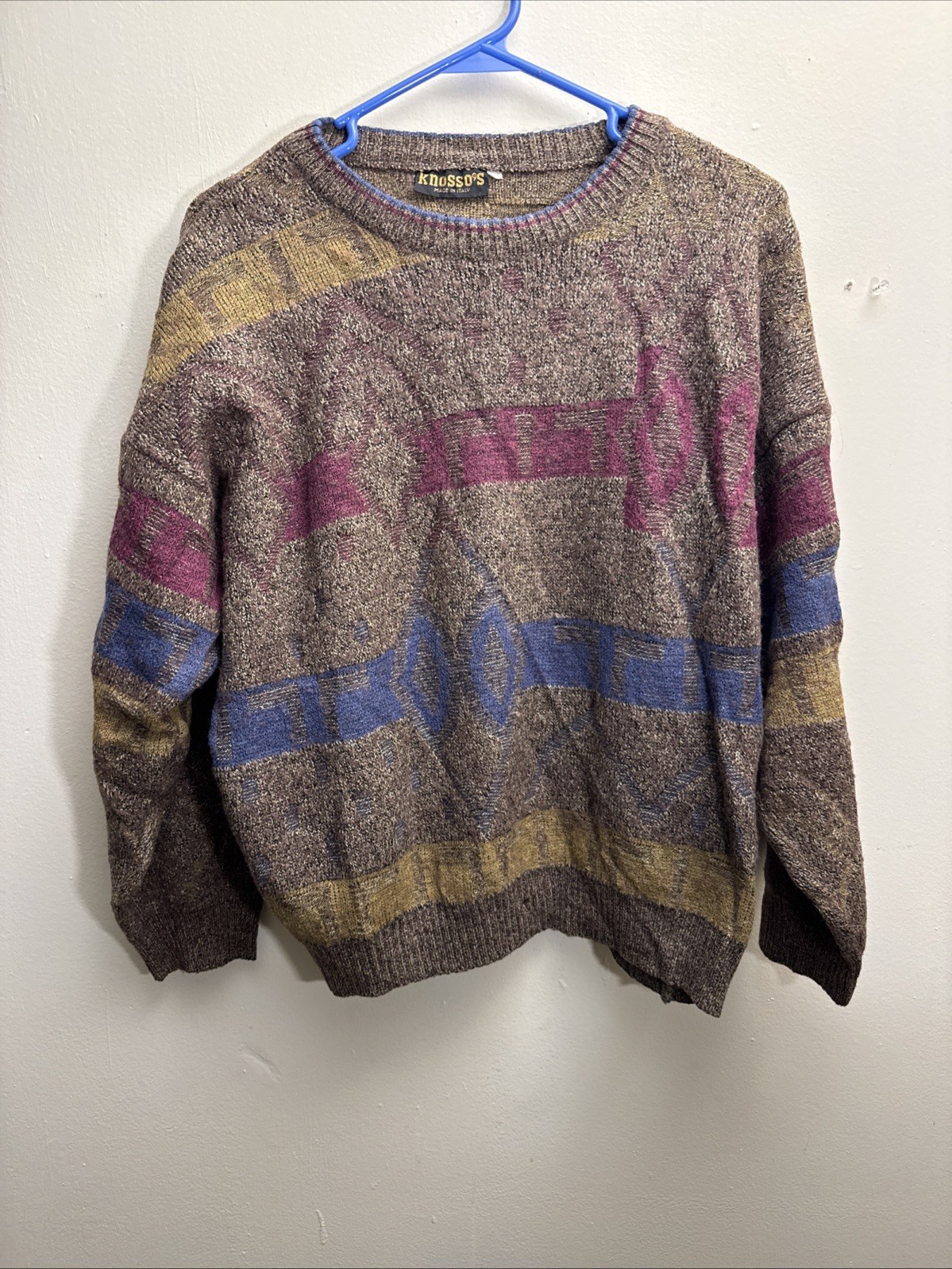 Vintage 80s Men's Sz S  Red Blue Orange Retro Cosby Sweater Wool A023
