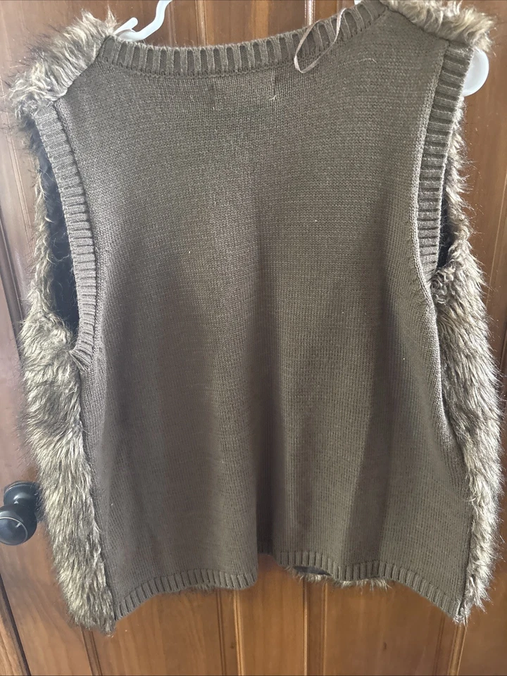 Chaleco marrón de piel sintética Carolyn Taylor para mujer talla XL con elástico Foto 3 de 4