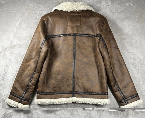 Levi’s Faux Shearling Rancher Aviator Jacket Mens Sz Small Brown Pockets Buckles image 2