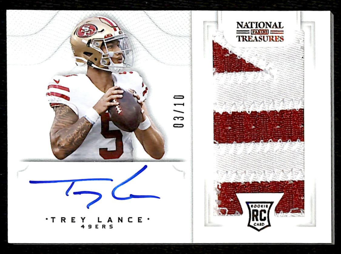 Trey Lance Panini National Treasures Crossover Rookie Patch Autographs #TRL Holo Gold