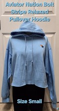 Aviator Nation Bolt Stripe Relaxed Cropped Pullover Hoodie, Size Small, Sky Blue