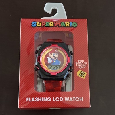 Accutime Super Mario Flashing LCD LED Quartz Digital Watch Red Plastic Band Box