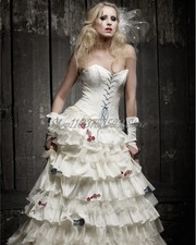 White Gothic Wedding Dress Elegant Sheath Backless Lace Tier Column Appliquehot
