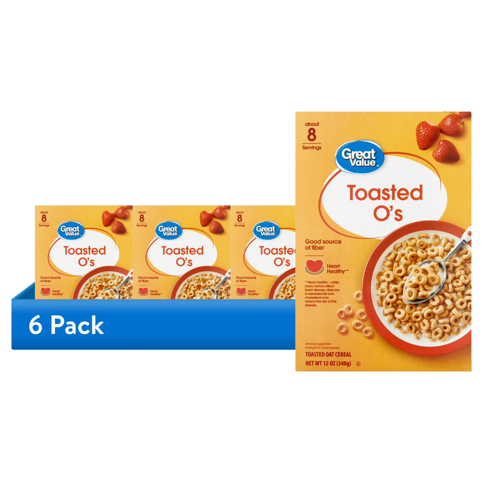 6 pack, Great Value Toasted O's Breakfast Cereal, 12 oz.