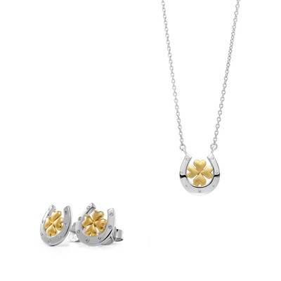 Orphelia  Damen Schmuck Set: Halskette-Anhanger + Ohrringe Silber/Gold SET-7517