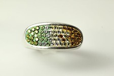 925 Sterling Silver Size 9 Orange, Yellow, Clear and Green Stone Ring RIN5638 