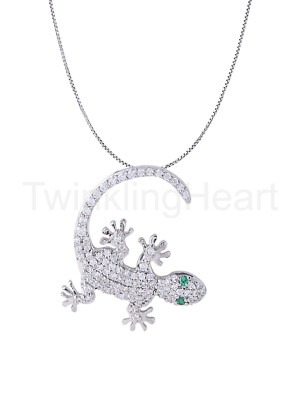 4ct Round Cut Simulated Diamond Lizard Pendant with Chain 14K White Gold Plated