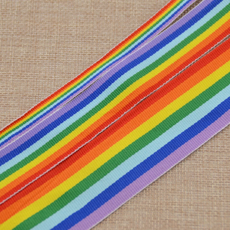 3m Multi Striped Ribbon Polyester Rainbow printed Woven Grosgrain Crafts Decor - Image 2 of 4
