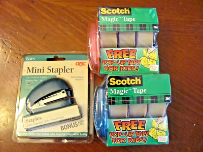 BUNDLE OF 2 SCOTCH MAGIC TAPE 3 ROLLS W/ POP UP TAPE & BATES MINI STAPLER NIP
