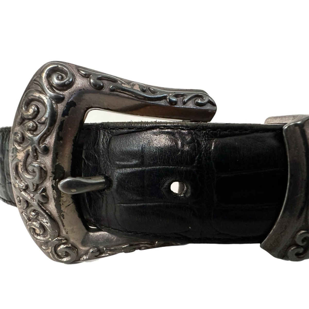 Vintage 1994 Brighton Black Leather Belt with Ornate Silver Medallion Brighton Concho Belt - Etsy main image 2