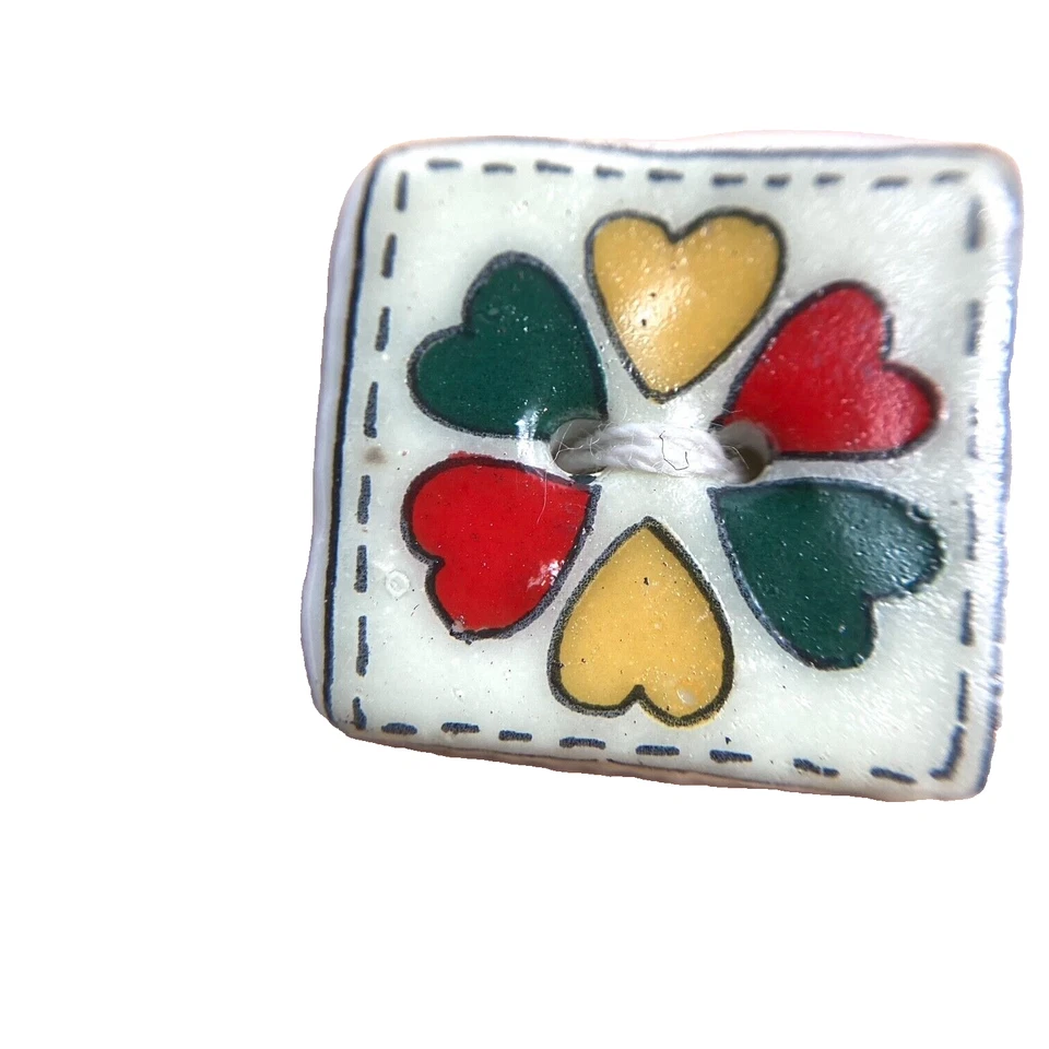 Country Hearts Patchwork Ten Vintage Ceramic Buttons  Westrim Crafts - Image 2 of 4