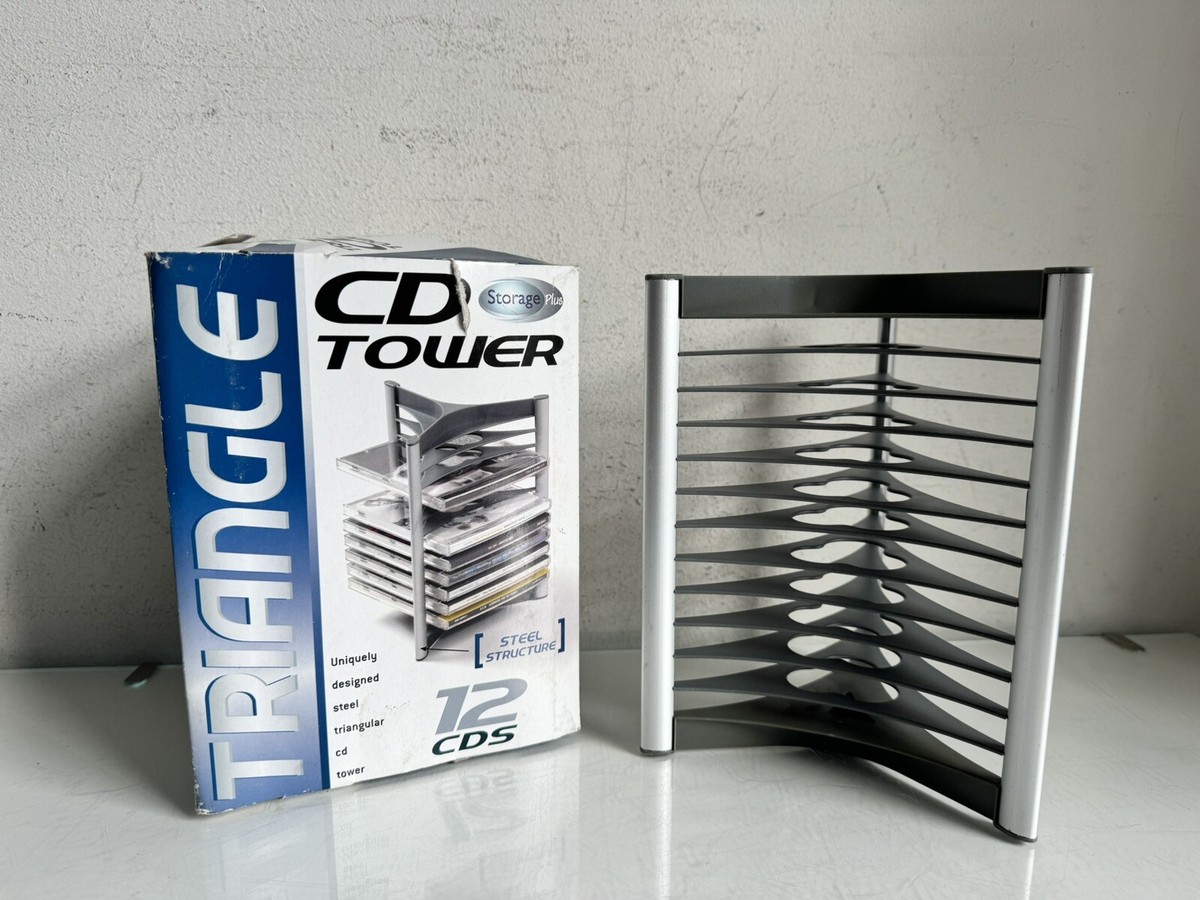 12 Disc CD Tower Storage Rack Tower Grey/Silver-RARE VINTAGE Media