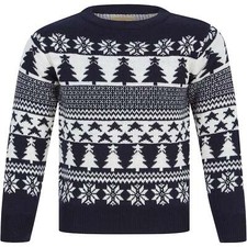 Christmas Star Tree Nordic Fairisle Junior Christmas Jumper Navy Kids Stylish