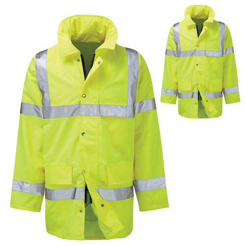 MENS HI VIS WATERPROOF JACKET HIGH VISIBILITY HOODED COAT CONTRACTOR ...