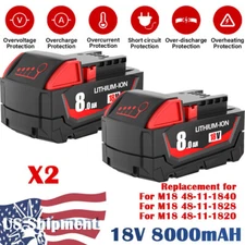 2Packs 8.0Ah 18-Volt For Milwaukee For M18 48-11-1880 18V Battery High Output
