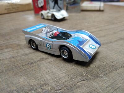 Vtg 1970's Tyco Blue Max McLaren #8 HO Scale Slot Car with Driver