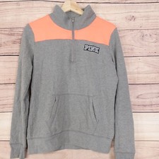 PINK VICTORIA'S SECRET GREY ORANGE 1/4 ZIP PULLOVER SWEATSHIRT SWEATER WOMENS S