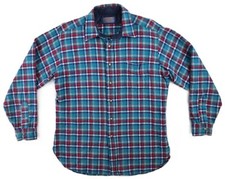 VTG 70s PENDLETON USA Men  s Large Green Plaid Button Down Wool Lodge Shirt