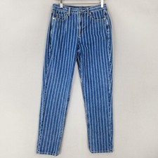 American Eagle Jeans Womens 4 Blue Striped Mom Jean Medium Wash High Rise Denim