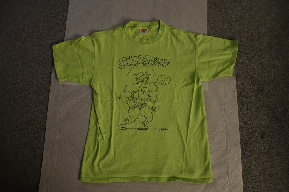 Supreme Daniel Johnston Jesus Loves Tee Acid Green Size Medium