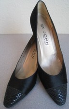 ST JOHN COLLECTION BLACK SATIN PUMP SZ 7.5 TOE PAILLETTE COVERED PERFECT UPPERS