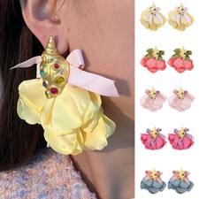 Handmade Women Cloth Flower Drop Dangle Earrings Summer Boho Jewelry Accessory