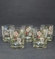 Set Of 5 Cera Wildflower Double Old Fashion Glasses Tumblers