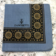 MAN HANKY GEOMETRICS BLUE  GOLD CLASSIC VTG COTTON POCKET ART SQUARE 18   M242